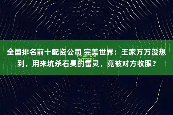 全国排名前十配资公司 完美世界：王家万万没想到，用来坑杀石昊的雷灵，竟被对方收服？